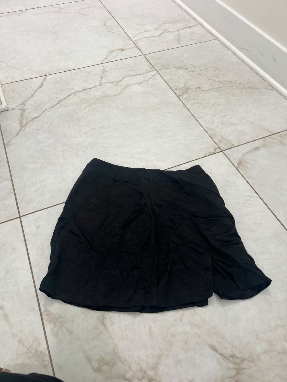 Zara Black Satin Side Slit Mini Skirt Size S